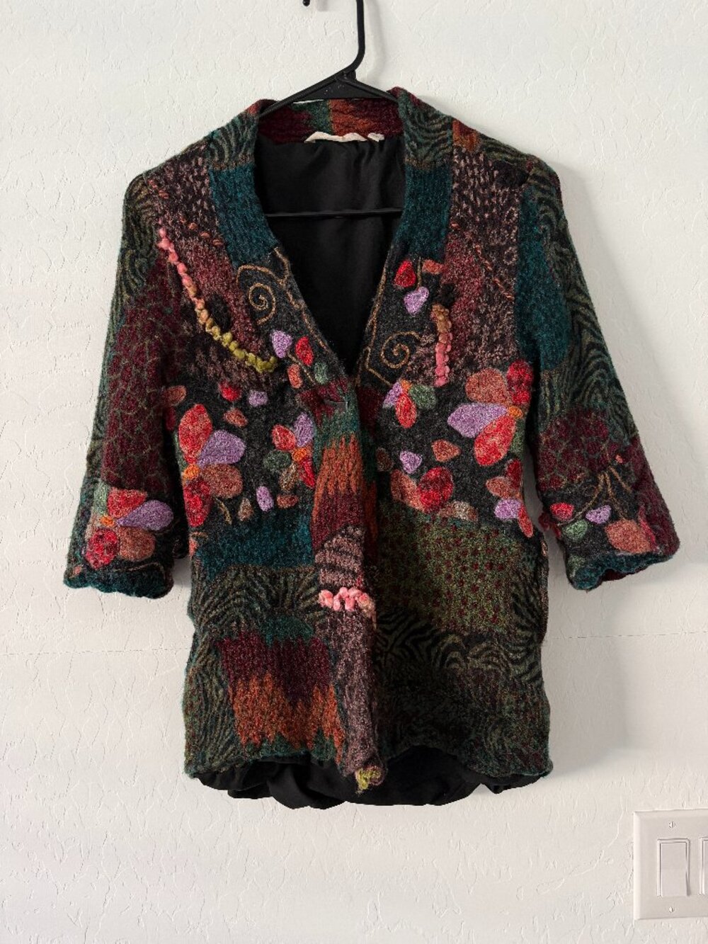 Soft Surroundings Womens M Patchwork Embroidered Cardigan Boho Art To Wear